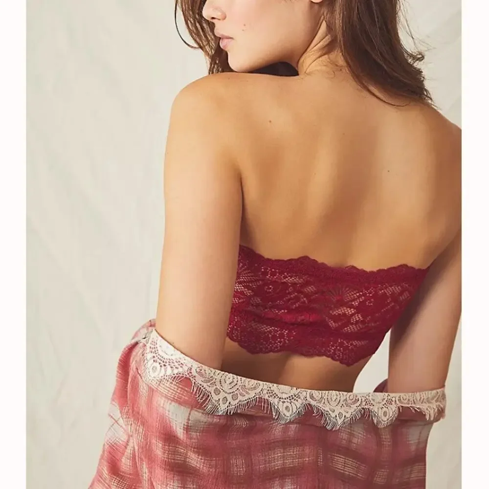 NWT Free People Lacey Looks Bandeau Burgundy Sz Large